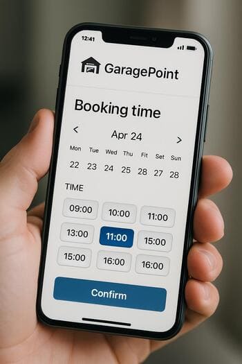 GaragePoint mobil tətbiqində seçilmiş servis vaxtı slotu