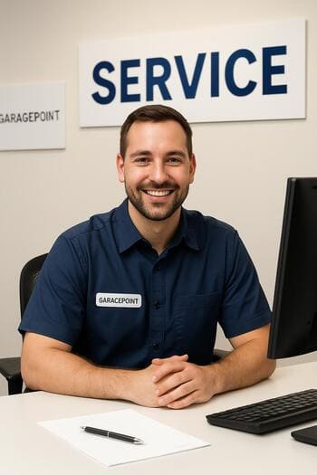 GaragePoint qəbul zonasında müştəriyə izah verən servis meneceri