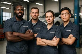 GaragePoint mexanik komandası avtomobili qaldırıcıda yoxlayır