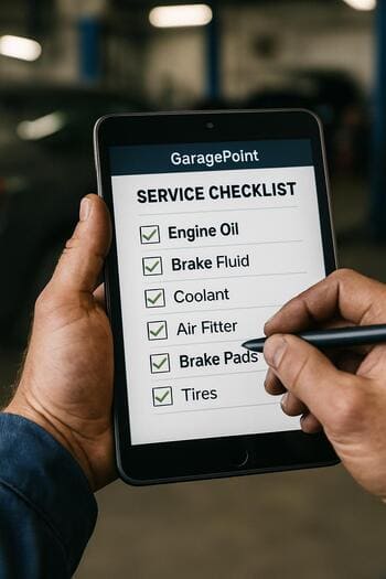 GaragePoint servis kartında texniki yoxlama üçün pinco checklist