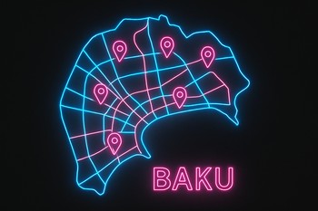 GaragePoint Bakı məntəqələrini göstərən neon xəritə paneli