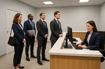 GaragePoint qəbul masasının yanında növbə gözləyən sürücülər