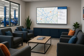 GaragePoint lounge zonasındakı info ekranında növbə statusu