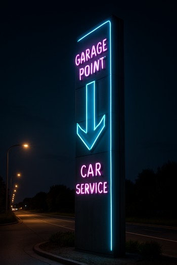 Regional GaragePoint məntəqəsinin neon işıqlı servis totemi