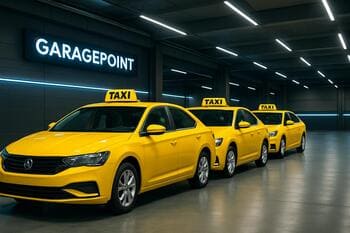GaragePoint servis məntəqəsində sarı taksi avtomobilləri üçün servis xətti