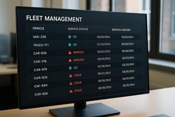 GaragePoint flot idarə panelində bir neçə avtomobilin servis tarixçəsi