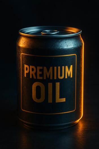 Neon işıq altında rəflərdə düzülmüş mühərrik yağı kanistrləri